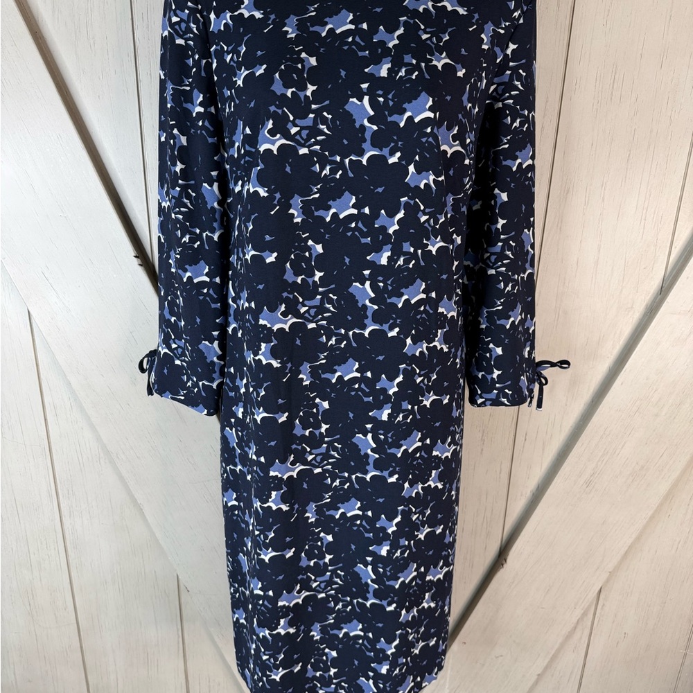 Talbots Navy and Light Blue Floral Long Sleeve Dress